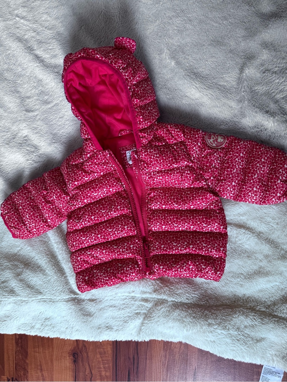 GAP Hot Pink Floral-Print Puffer Jacket with Hood
